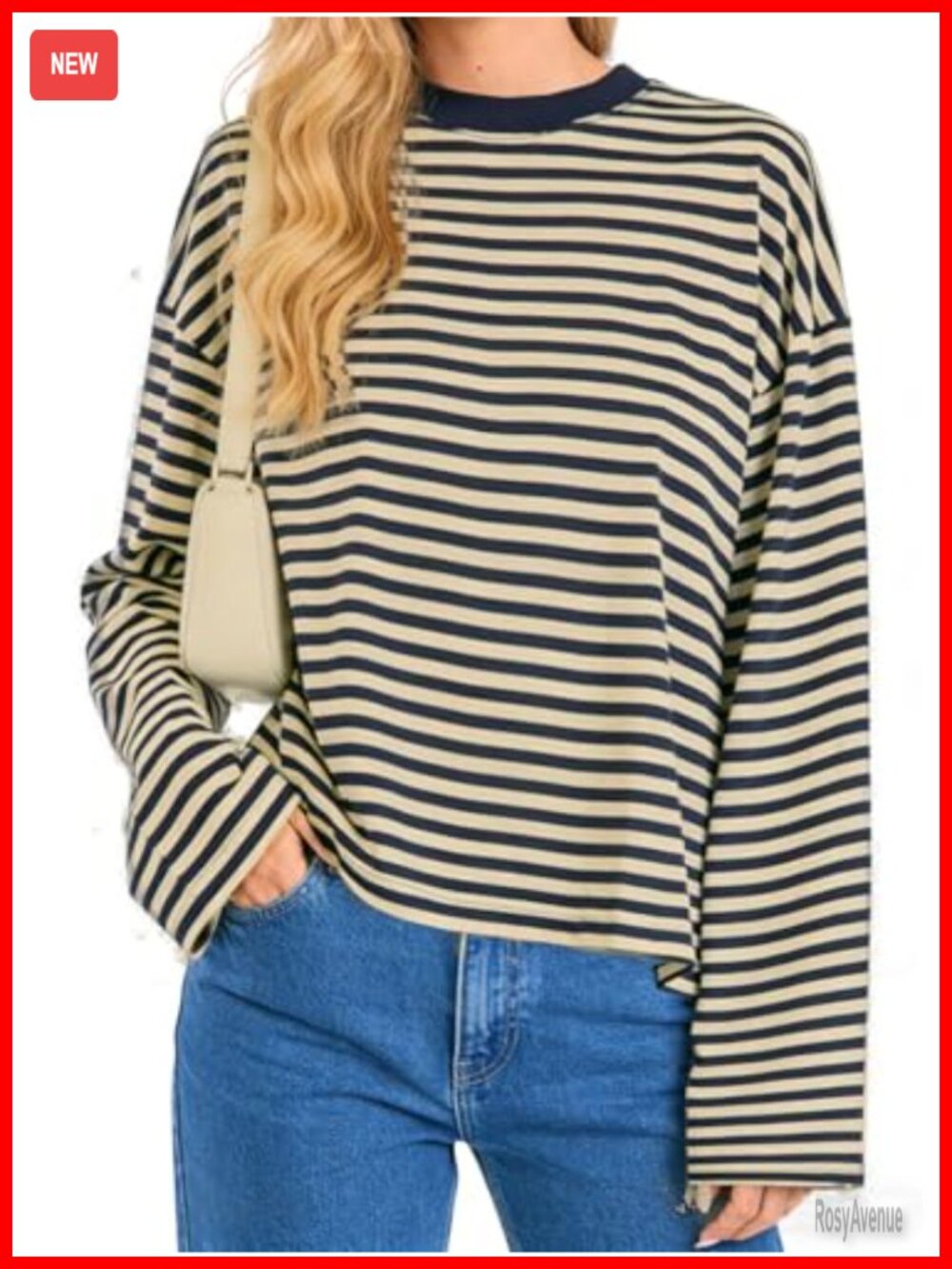 Striped Long Sleeve Oversized Sweatshirt Crewneck Pullover Casual Top